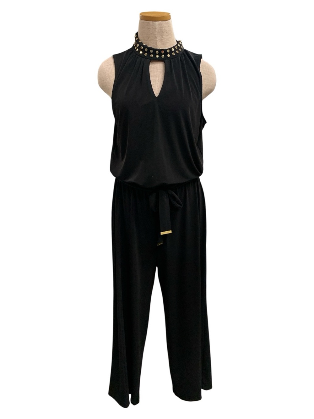 Michael Kors Black Sleeveless Stud-Trim Jumpsuit with Tie Waist Size L